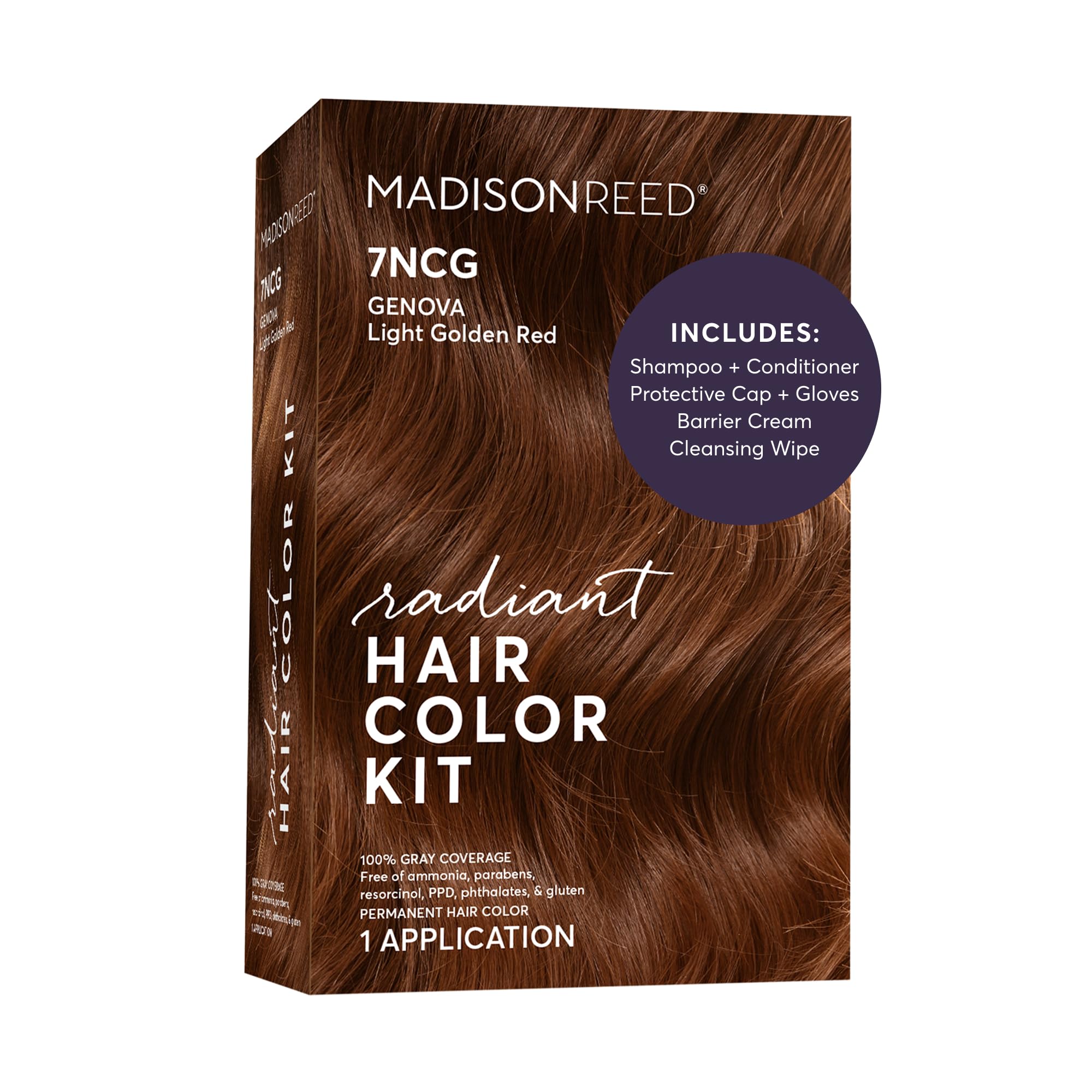 Madison Reed Radiant Hair Color Kit - 7NCG Light Golden Copper (Genova Red), Salon-Quality Permanent Hair Dye, Superior Gray Coverage & Dimensional Color | PPD-Free & Ammonia-Free, 1 Pack