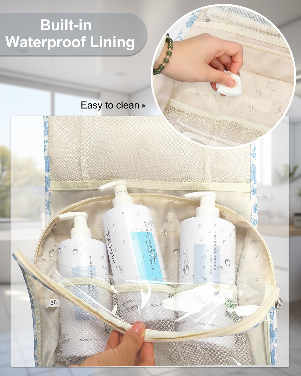 Relavel Travel Toiletry Bag with Hanging Hook, Floral Toiletries Bag