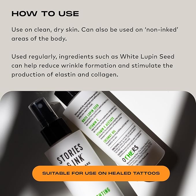 Stories & Ink Highlighting Body Oil for Faded and Healed Tattoos, Refreshes Tattoo Color and Adds Natural Glow, Lightweight Tattoo Care Oil, Vegan, 3.4 Fl Oz / 100ml