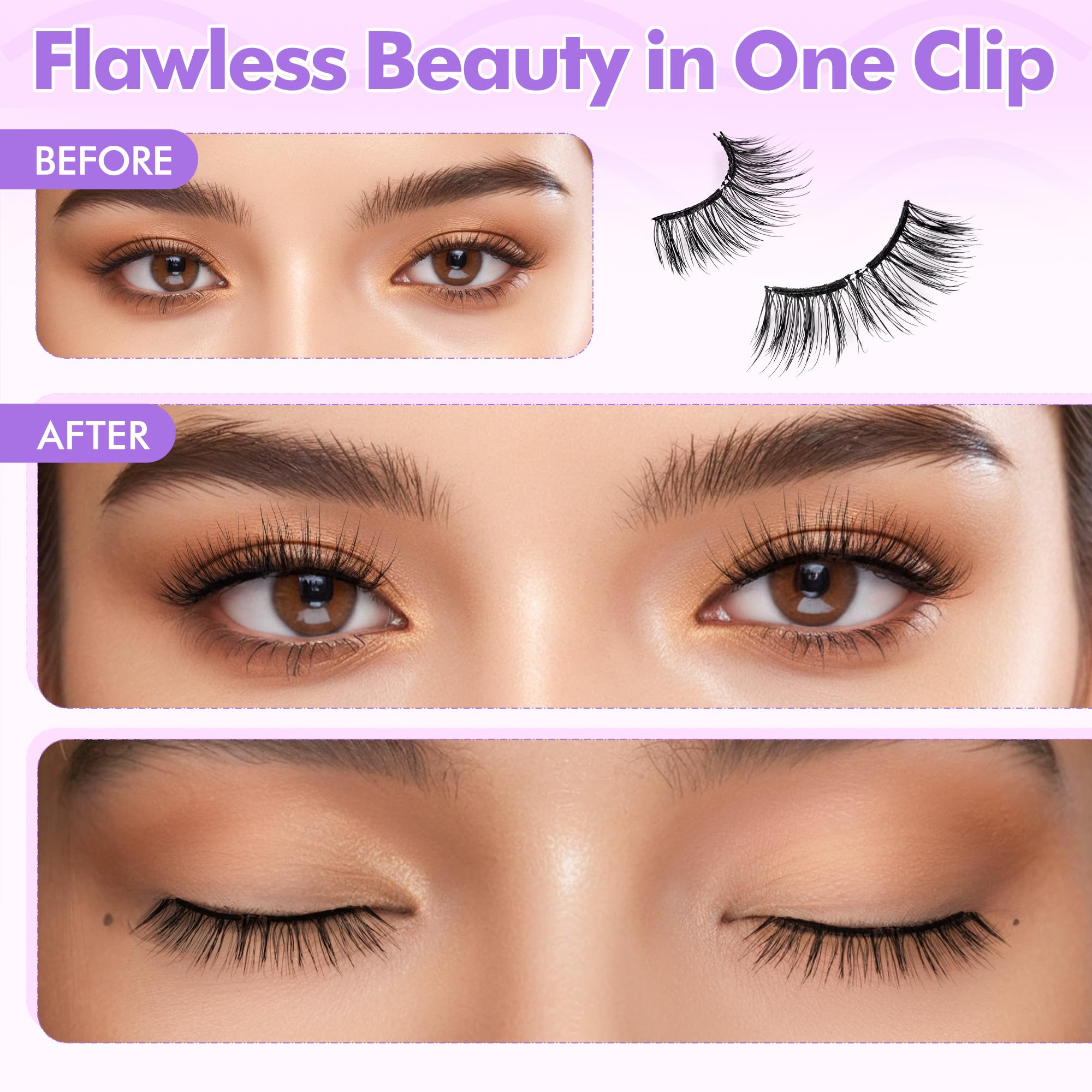 Bepholan Soft Magnetic Lashes with Applicator,No Glue Needed Reusable Magnetic Eyelashes Natural Look Easy to Wear and Remove Waterproof Cruelty-free False Eyelashes（RC01）