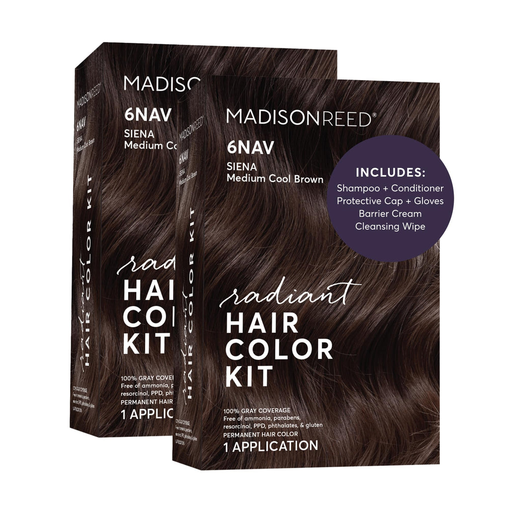 Madison Reed Radiant Hair Color Kit, 6NAV Medium Cool Brown, 2 Pack