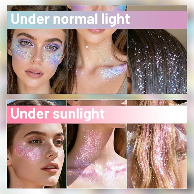 DAGEDA Light-Reactive to Pink Body Glitter Gel, Hair Face Glitter Makeup