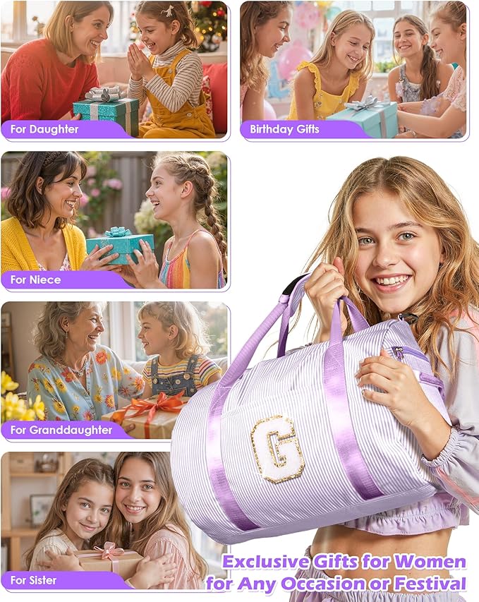 Gifts for Grandkids, Girls Travel Duffle Bag, Kids Initial Overnight Duffel Bags with Shoe Compartment, Personalized Dance Bag with Cosmetic Pouch, Birthday Gift Ideas (Letter I)