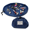 Lay-n-Go Cosmo Layflat Drawstring Cosmetic & Makeup Bag Organizer w/Zipper Pocket, Brush Loops & More, Cinch to Close, Lay Flat to Use, Durable, Machine Wash, Travel Toiletry Bag (20", Navy)