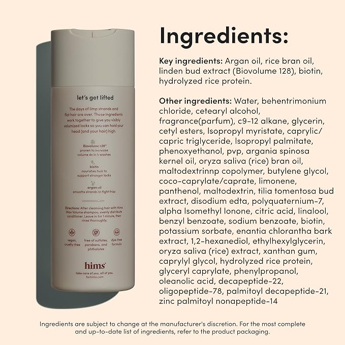 hims Max Volume Conditioner - Biovolume 128, Biotin & Argan Oil - Volumizing & Hydrating Conditioner - Paraben-Free & Sulfate-free - Citrus Spice Scent - 6.4 Fl Oz, 2 Pack