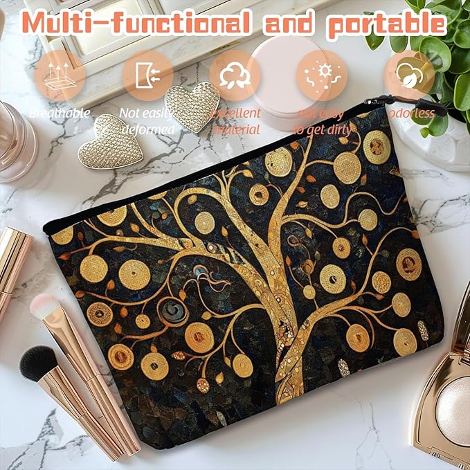 Scribesense Cosmetic Bags Travel Makeup Toilet Case Waterproof Pouch for Women Girls 6.7X9.45inches - Celestial - Inspired Ornamental Tree