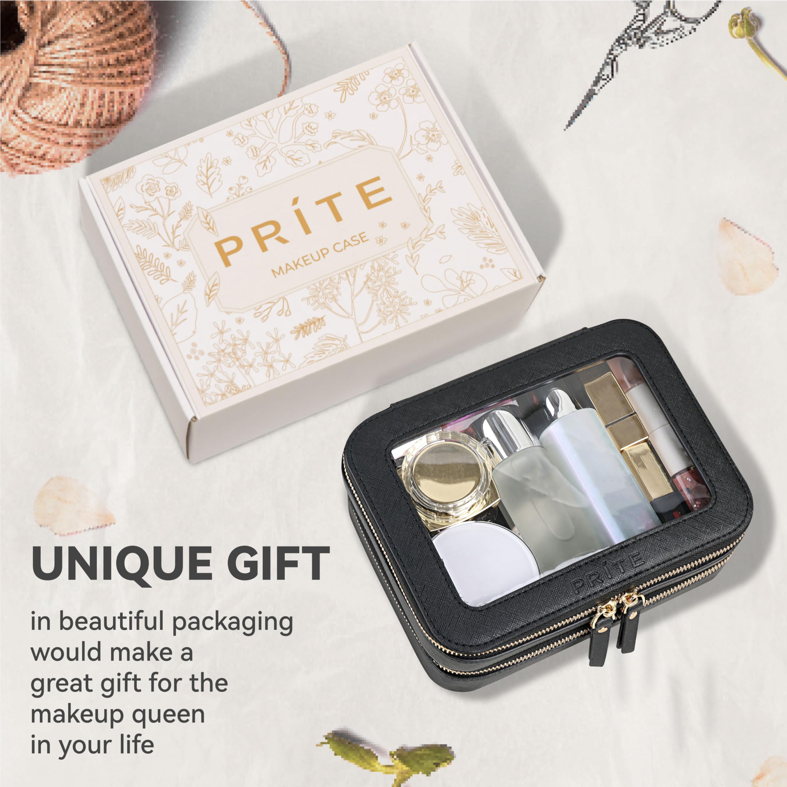 Prite Double Layer Clear Makeup Bag Travel Cosmetic Organizer for Women