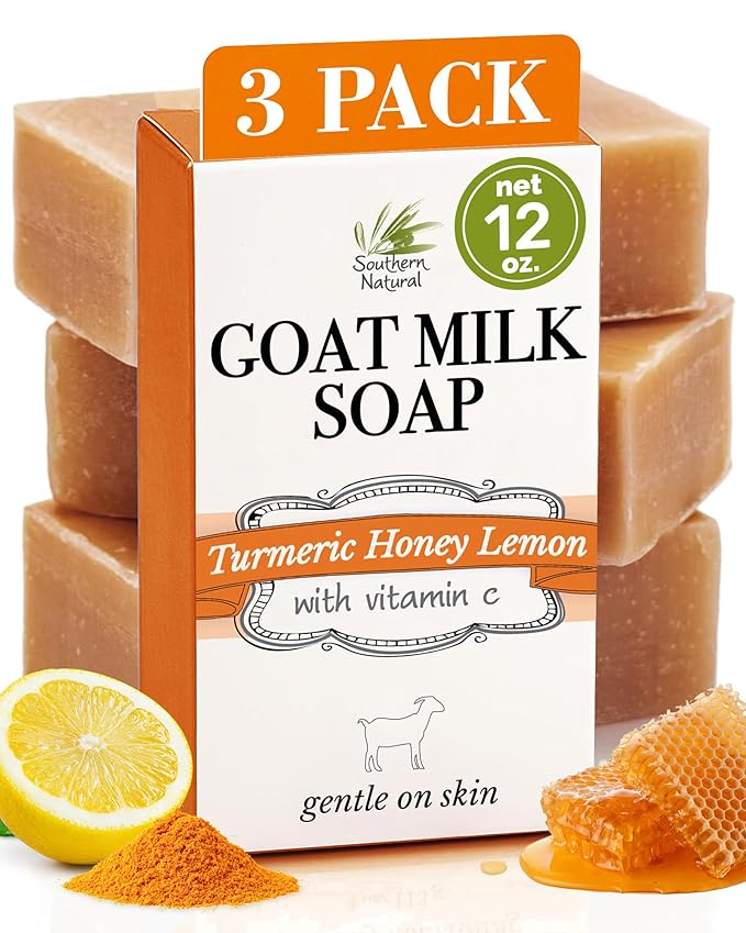 Southern Natural Turmeric Soap Bar, 3 Pack, For Face & Body, With Goat Milk