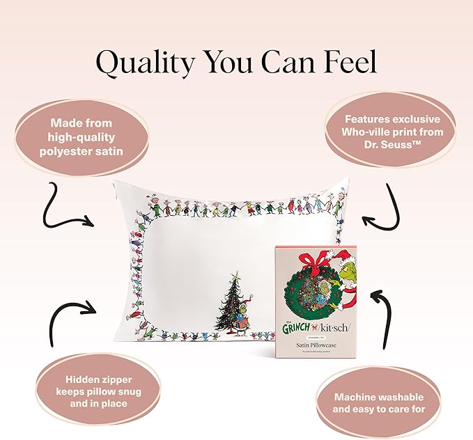 The Grinch x Kitsch Satin Pillowcase W/Zipper - Size 19x26, Who-Ville