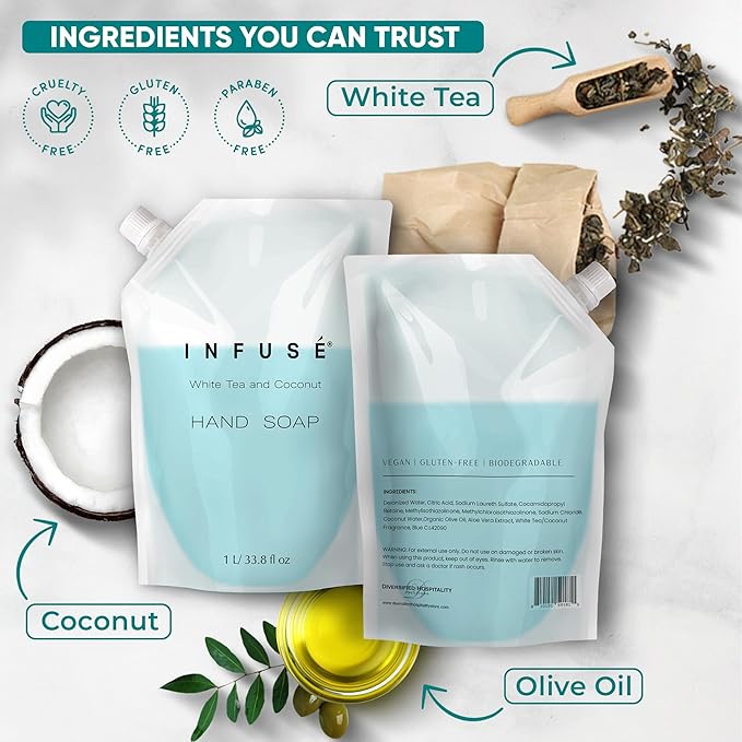 INFUSÉ 1 Liter Hand Wash Refill Bag for Hotel Soap Dispensers, Bulk