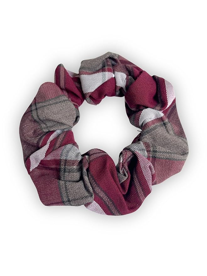 ClassExceed School Uniform Plaid, Plaid Scrunchie, Back to school, handmade school uniform hair accessories (Burgundy light gray White Plaid54)