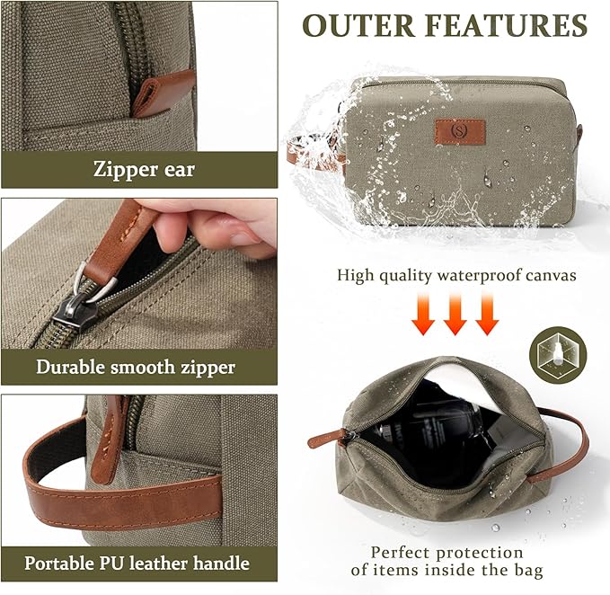Travel Size Essentials Canvas Toiletry Makeup Bag Olive Green (Initial J)