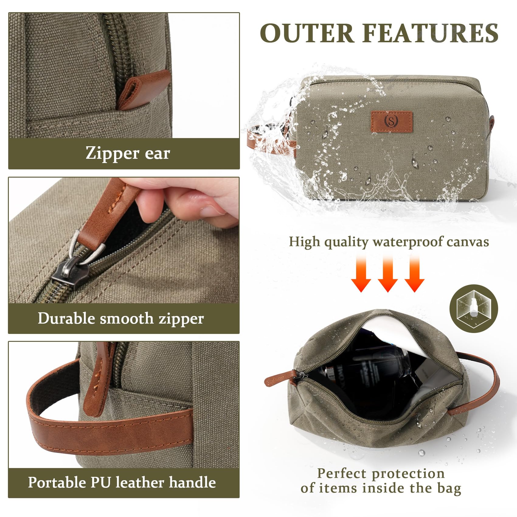 Travel Size Essentials Canvas Toiletry Makeup Bag Olive Green (Initial D)