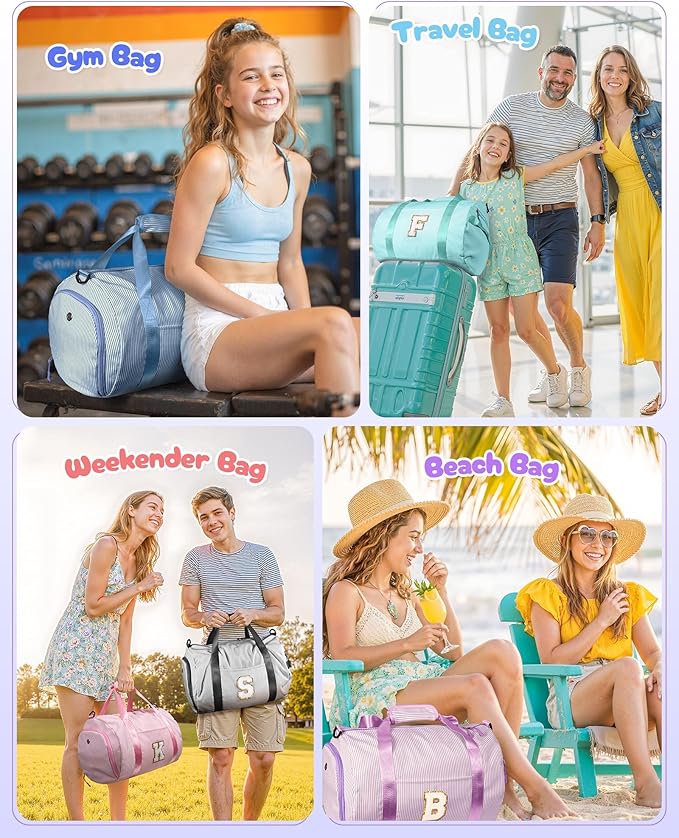 Gifts for 3 4 5 6 7 8 Year Old Girl, Girls Travel Duffle Bag, Kids Initial Overnight Duffel Bags with Shoe Compartment, Personalized Dance Bag with Cosmetic Pouch, Gift for Tweens (Letter H)