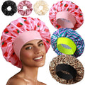 3+3 Large Satin Bonnets with Scrunchies for Women, Wide Band Hair Bonnet for Sleeping Braids Curly Hair, F