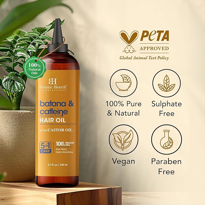 Botanic Hearth 100% Pure Batana & Caffeine Oil For Hair Growth - 6.7 Fl oz