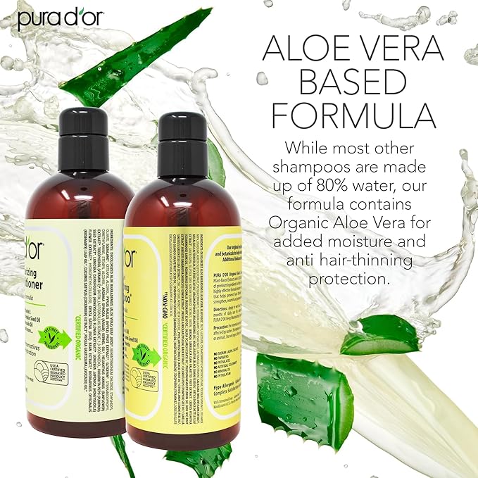 PURA D'OR Anti-Thinning Biotin Shampoo & Hair Regrowth Conditioner, CLINICALLY TESTED Effective Results, Thickening Herbal Blend For Women & Men, Original Gold Label Set, Natural Earthy Scent, 16oz x2