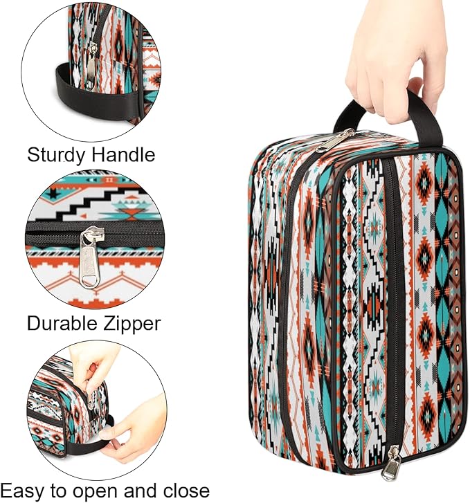 Pardick Aztec Ethnic Aztec Geometric Travel Toiletry Bag for Women Men Organizer Cosmetic Makeup Bag Waterproof Lightweight Shaving Bag Dopp Kit Large Capacity for Toiletries and Shaving Accessories