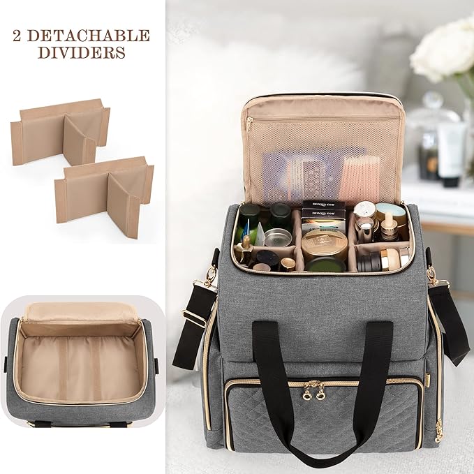 LUXJA Large Travel Makeup Bag with 3 Removable Makeup Cases, Gray