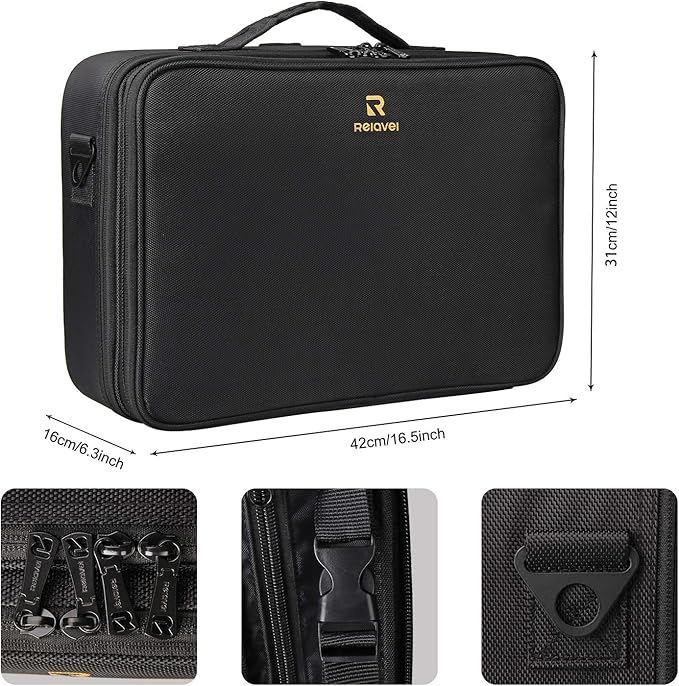MONSTINA Rolling Makeup Train Case,Professional Cosmetics Beauty Hairdresser Bag with Shoulder Strap (Black z)