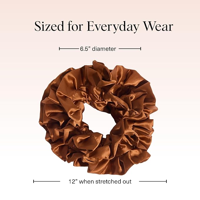 Kitsch Ruffle Satin Scrunchies For Women - Gentle Hair Tie - Camel
