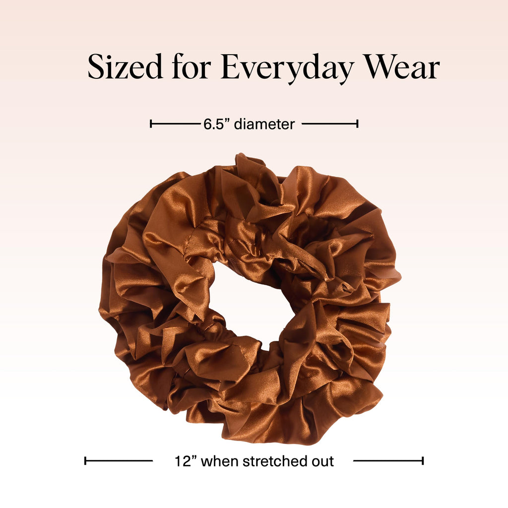Kitsch Ruffle Satin Scrunchies For Women - Gentle Hair Tie - Camel