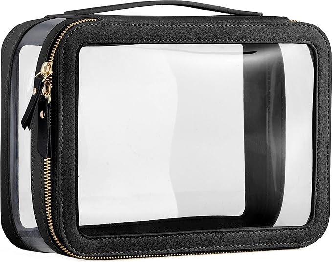 Vorey Large Clear Makeup Bag for Women, Portable Travel Makeup Bag Organizer Waterproof Toiletry Bag Cute Makeup Bags Cosmetic Bag Makeup Pouch, Black