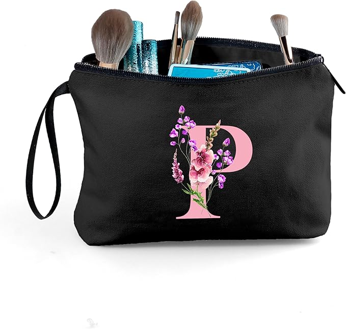 SEAMOON A-Z Womens Birthday Gifts, Initial Cute Makeup Bag with Mirror, P