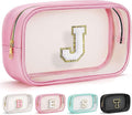 YOOLIFE Initial Clear Makeup Bag Teacher Appreciation Gifts for Teacher Women Initial Travel Essentials Makeup Bag, Clear Beach Toiletry Bag Pouch Cosmetic Bags Case Large Makeup Bags Pink J