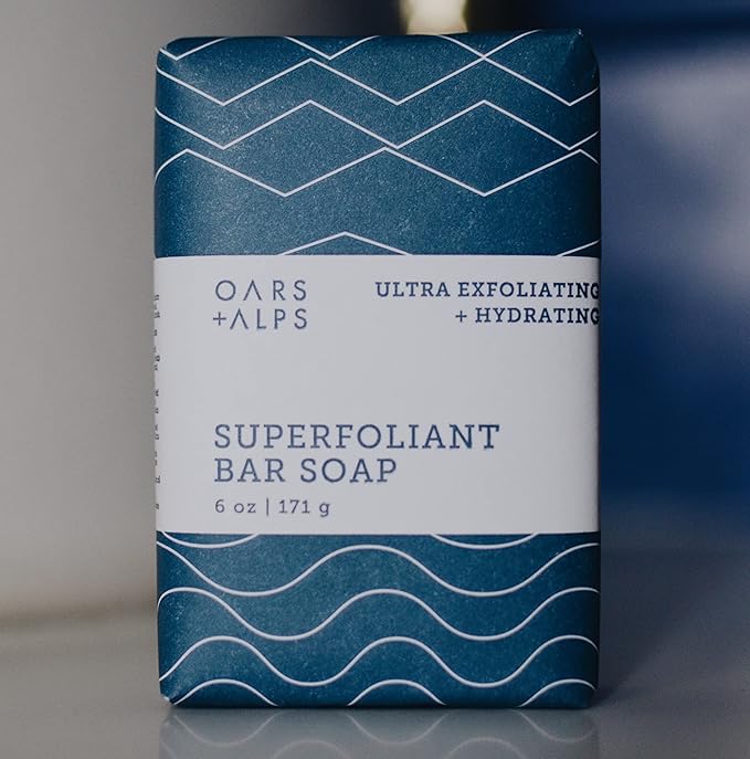 Oars + Alps Exfoliating & Moisturizing Bar Soap for Men, Deep Cleaning Soap, Clean Ingredients, All Skin Types, Jojoba Beads, 1pk