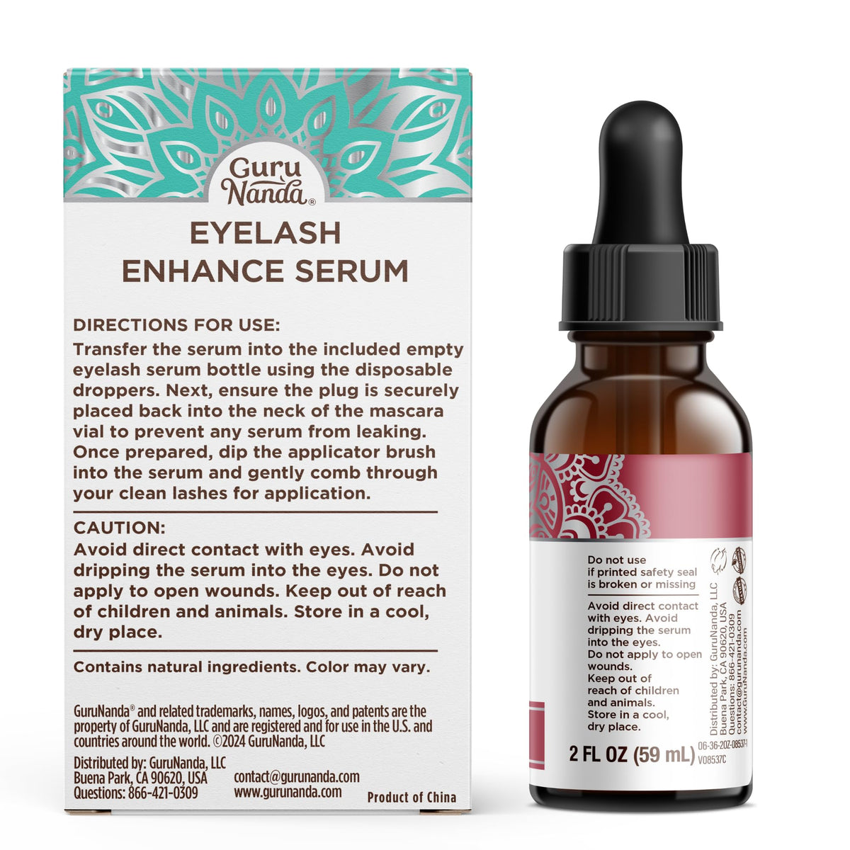 GuruNanda Natural Castor Oil Eyelash Enhance Serum with Rosemary Oil - Brush Applicator & 5 Pipettes, Helps Natural Hair Growth for Eyebrows & Beards, 2 Fl Oz
