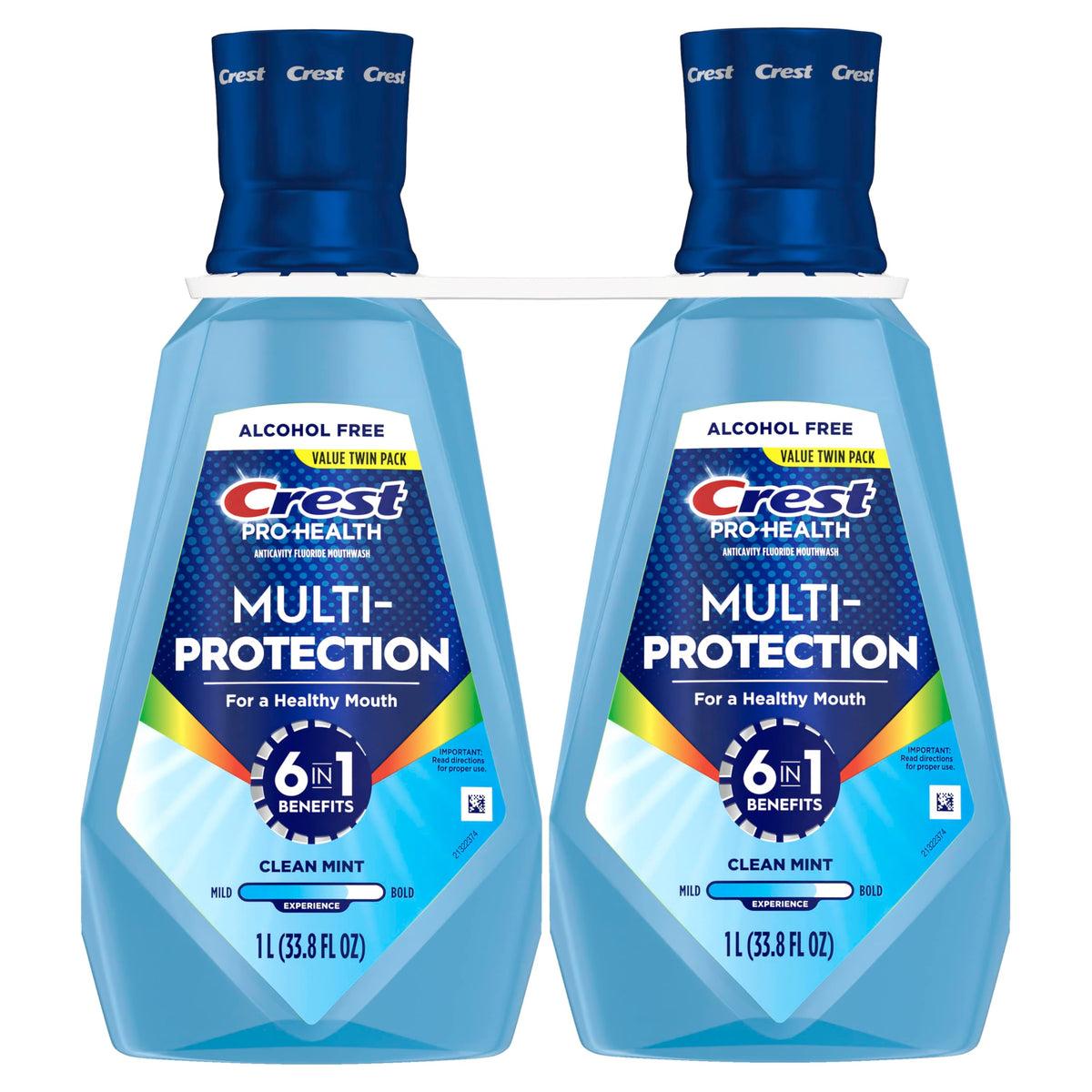 Crest Mouthwash Pro Health Multi-Protection, 1L, 2 Pack, 6-in-1 Benefits, Alcohol Free, Enamel Repair, Breath Freshener, Anti Cavity, Fluoride mouthwash, Bad Breath Treatment for Adults, Contains CPC