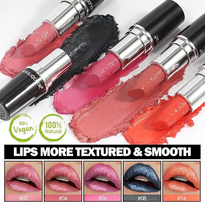 Anglicolor Glitter Metallic Pink Lipstick,High Impact Lipcolor,Lightweight Hydrating Formula Smooth and Non-Sticky,Peach Lipstick For Women,Full-Coverage Lip Makeup (02 PINK GEMSTONE, 4g)