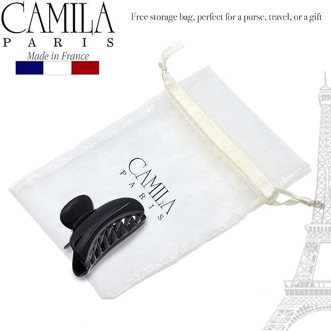 Camila Paris MP2 French Hair Clips for Women, 2.75" Medium Claw Clips for Thick Hair, Black Claw Clip, Strong Hold No Slip Accessories Clip for Women, Made in France