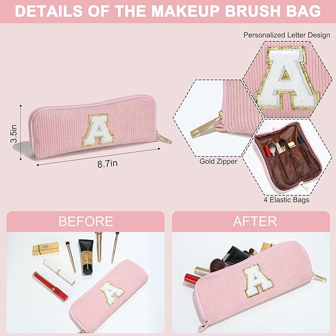 YOOLIFE Monogram Makeup Travel Bag - Initial Makeup Bag Makeup Brush Bag Preppy Makeup Bag Travel Must Haves Personalized Girlfriend Girl Granddaughter Friend Birthday Gifts for Women Her Pink P