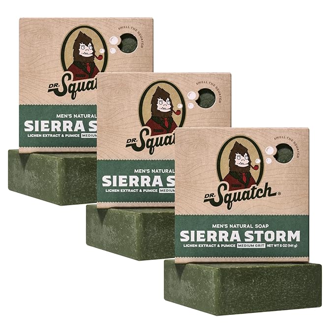 Dr. Squatch Natural Men’s Bar Soap - Cold Process Body Soap Bar with Natural Oils - Gifts for Men - Sierra Storm (5 oz, 3-Pack)