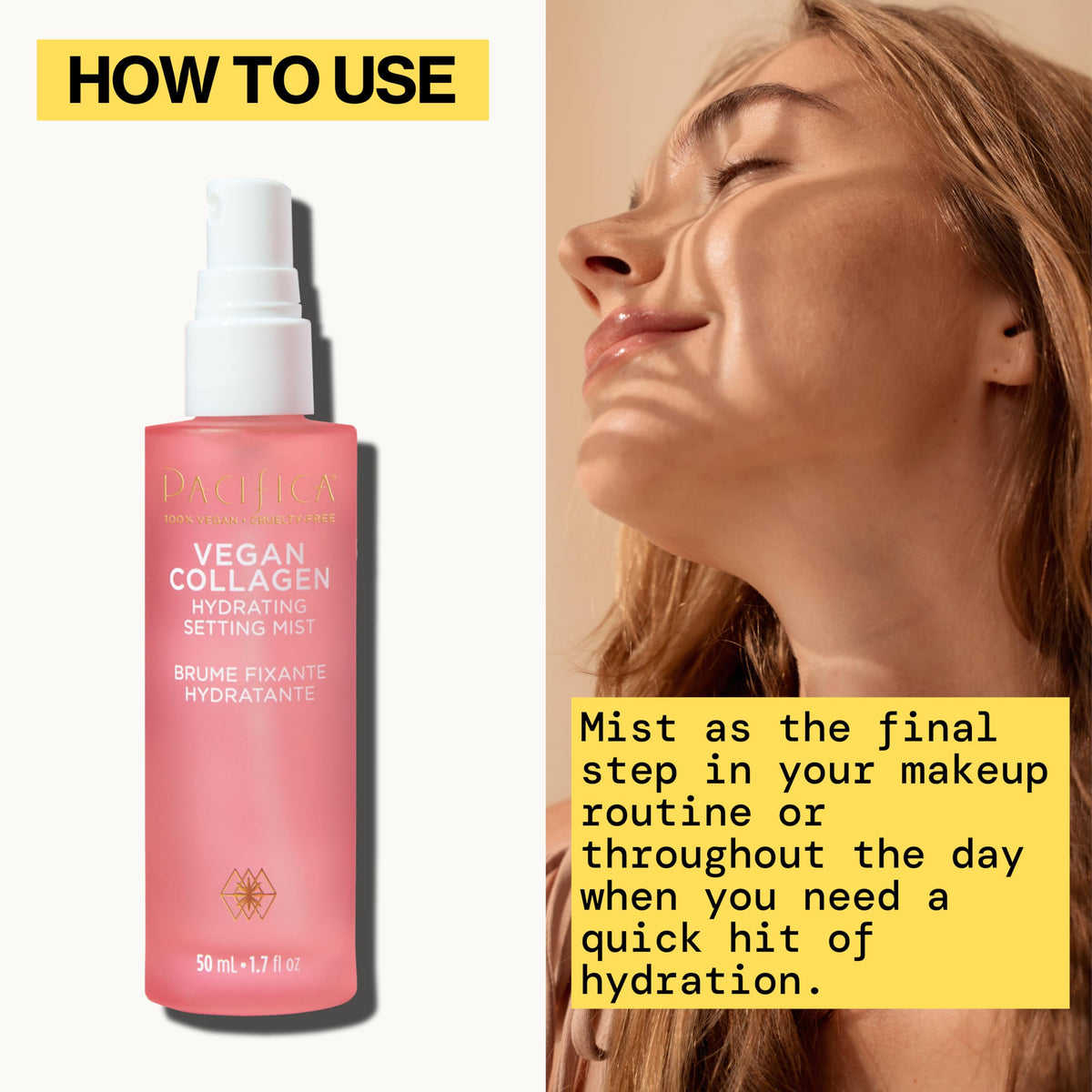 Pacifica Beauty Vegan Collagen Hydrating Setting Mist – Hydrating Illuminating Face Primer for Dewy Skin, w/Vegan Collagen & Squalane for Radiant Glow, Soft-Focus Pore Blurring Makeup Base