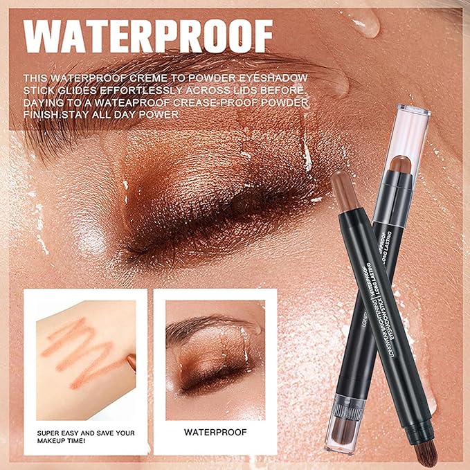 Royal Blue Dual Ended Eyeshadow Stick 12 Colors Matte and Shimmer Waterproof Long Lasting Creamy Eyeshadow Pencil for Smokey Eye Natural Everyday Makeup