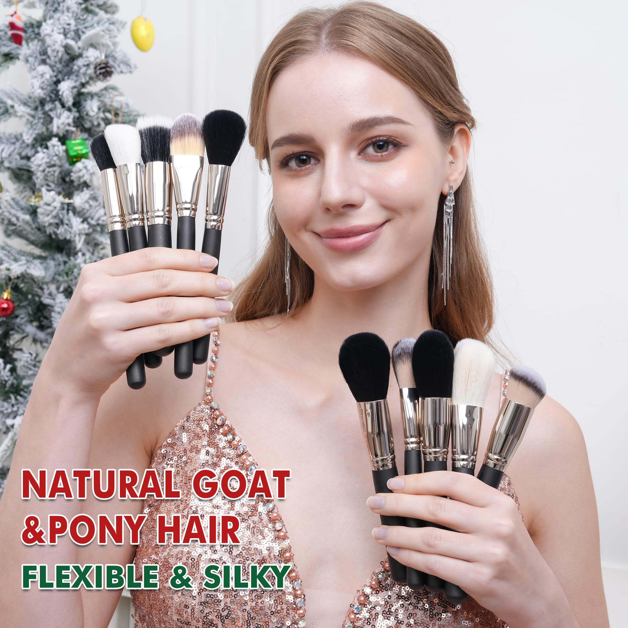 Makeup Artist MUST HAVES 42Pcs Makeup Brushes Set with Real Natural Goat Hair By BUEART DESIGN (42Pcs Matte Pearl Black)