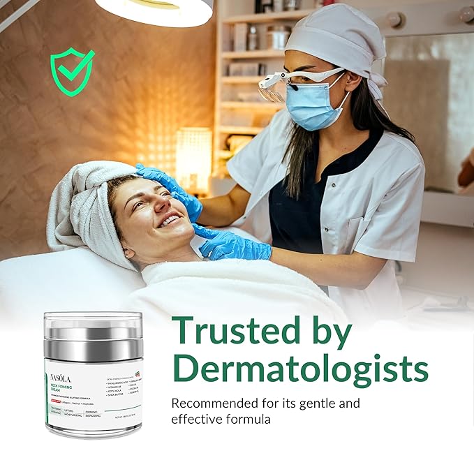 Nasola Neck Firming Cream for Tightening & Lifting Saggy Skin with Retinol, Collagen, Hyaluronic Acid, Peptides & Jojoba Oil – Anti-Aging Neck & Décolleté Cream for Women & Men, 1.85 Fl Oz