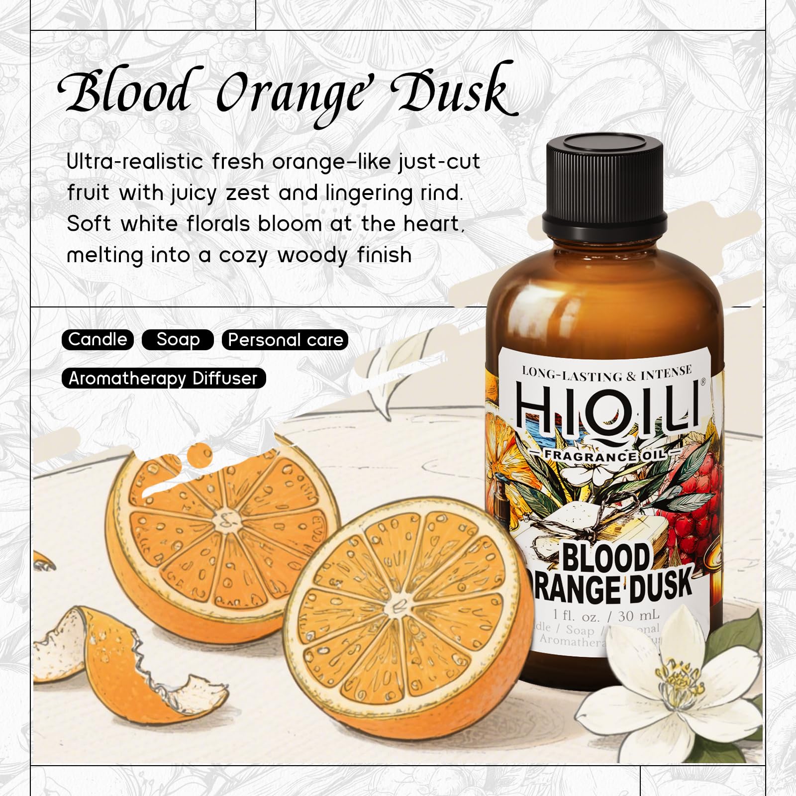 HIQILI Blood Orange Dusk Fragrance Oil for Diffuser, Candle & Soap