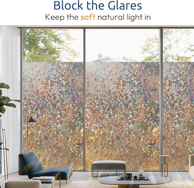 rabbitgoo Rainbow Window Privacy Film, Stained Cling, Brown, 17.5" x 78.7"