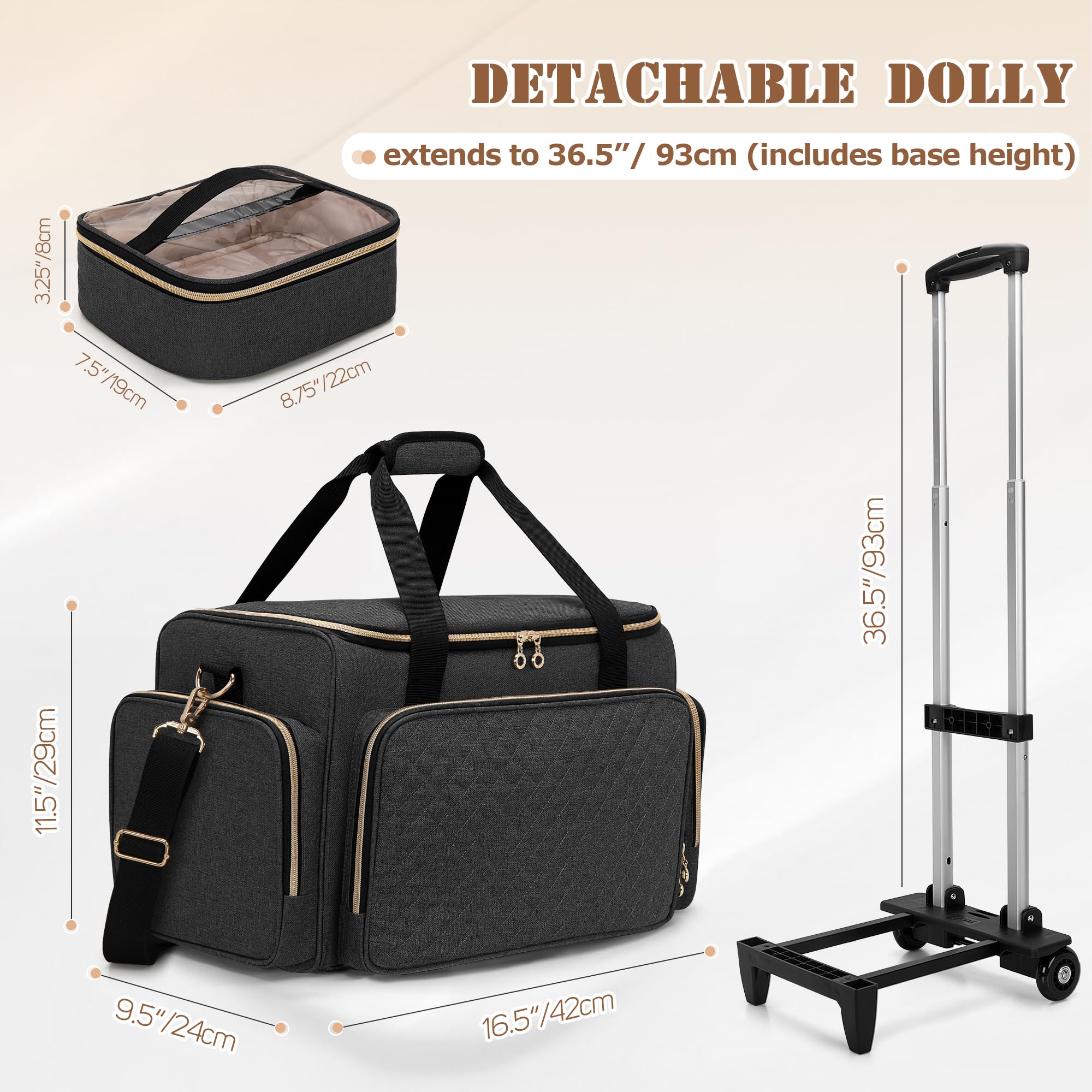 LUXJA Rolling Makeup Case with 3 Removable Makeup Bags and 1 Brush Holder