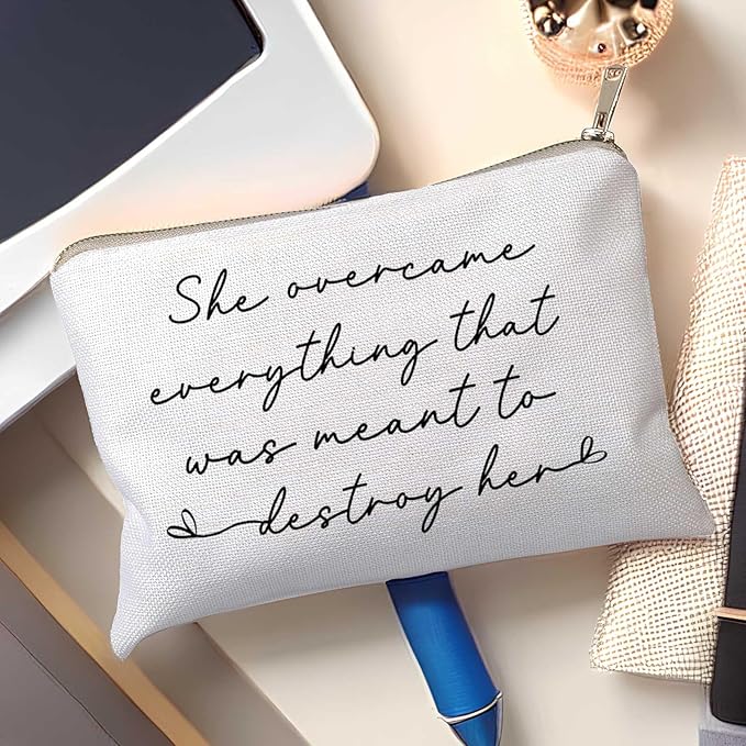 HubbgDesign She Over Came Everything That Was Sent To Destroy Her Makeup Bag Women Empowerment Gift To Girl Boss Strong Women Female Empowerment Gift