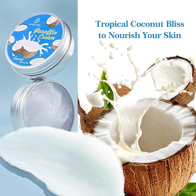 BPrettier Cold Paraffin Wax Hand and Feet Nourishing Cream - No Heat Needed - Shea Butter Cuticle Care Balm - Coconut Scent - at Home Spa Results Without Melting Kits
