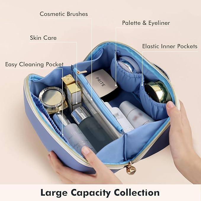 Prite Makeup Bag Travel Toiletry Bag Open Flat Cosmetic Organizer for Women