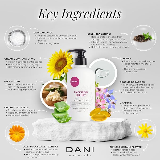 DANI Naturals Passion Fruit Body Lotion, Paraben-Free and Vegan, 12 fl oz