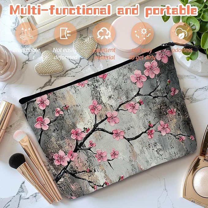 Scribesense Cosmetic Bags Travel Makeup Toilet Case Waterproof Pouch for Women Girls 6.7X9.45inches - Beautiful Grey - Backdrop Flowers