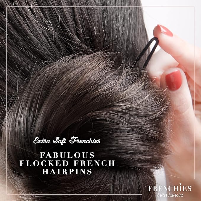 Frenchies French Twist Hair Pin, Ultra Flocked Extra Soft French Hair Pins for Women, Wedding, Updo Extensions, or Wig, 20 Count, Black