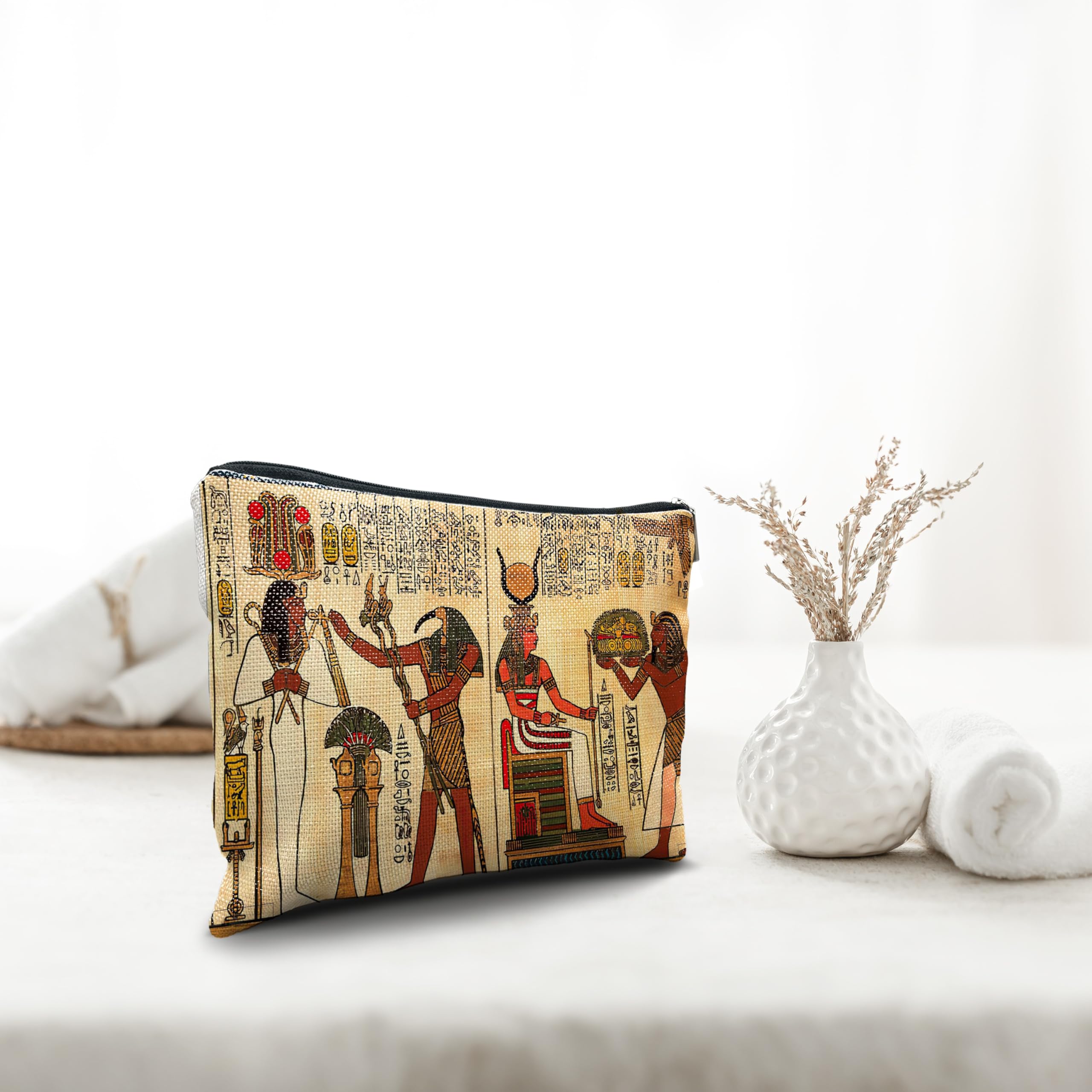 Nogrit Egyptian Gifts Makeup Cosmetic Bag Ancient Egypt Mythology Pharaoh God Hieroglyphs Makeup Travel Toiletry Bag,Gift for Egypt Lover Egyptian Decor